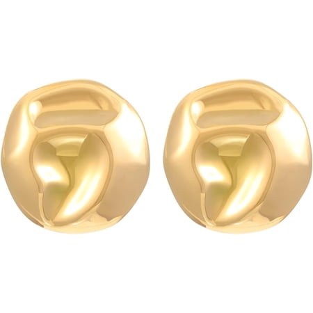 Gold Stud Dangle Earrings 2 Count Coin Disc Design Clip On Back Wedding Party Prom Everyday Illusion Jewelry for Women Birthday Party Gifts