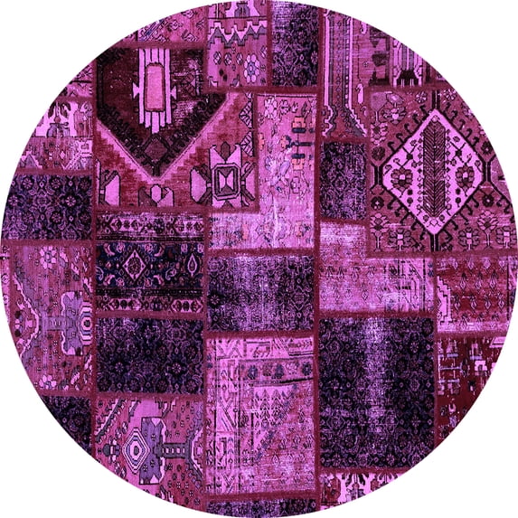Ahgly Company Indoor Round Patchwork Purple Transitional Area Rugs, 7' Round