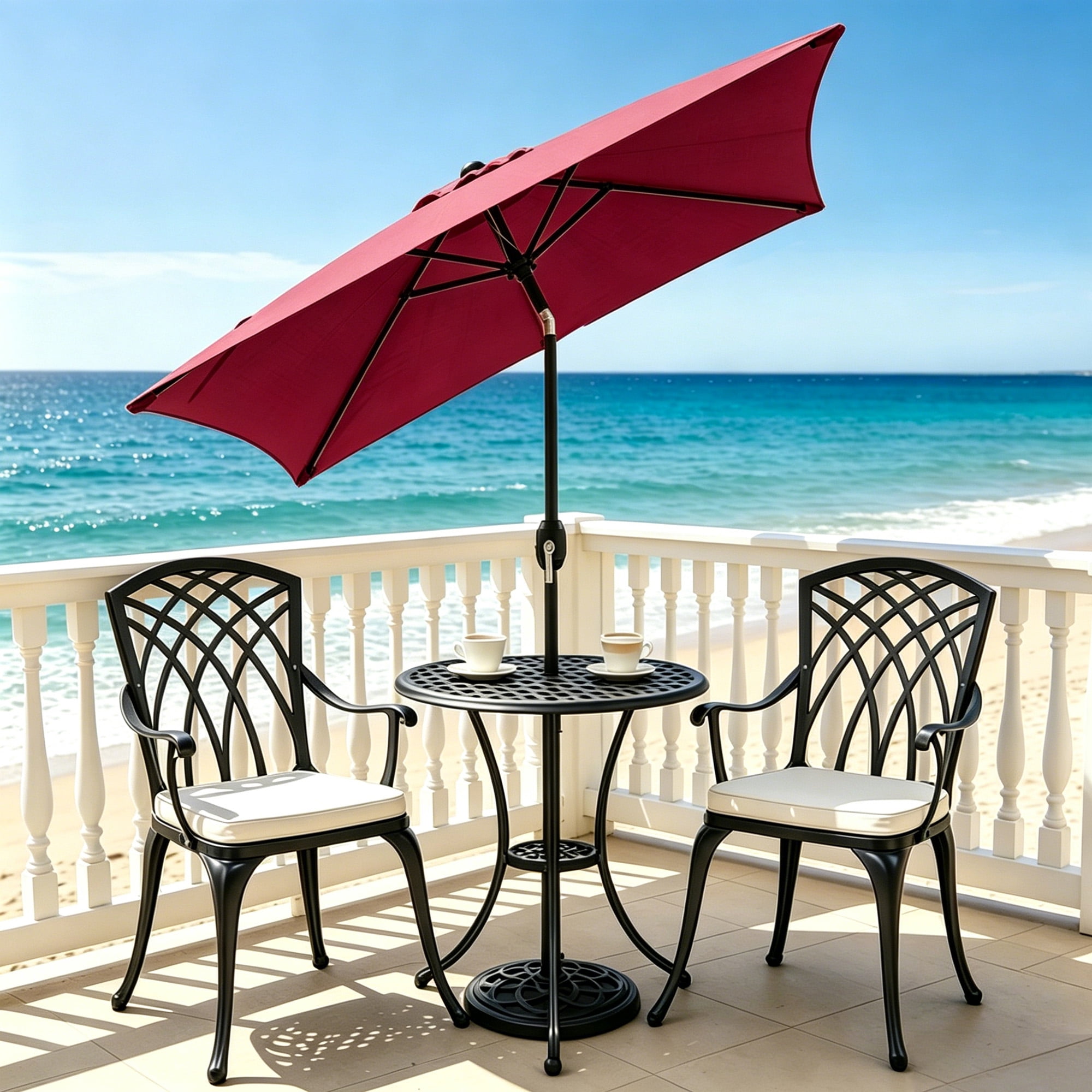 Kool 6.5 ft Square Outdoor Patio Market Umbrella with Push Button Tilt and Crank Handle, Burgundy