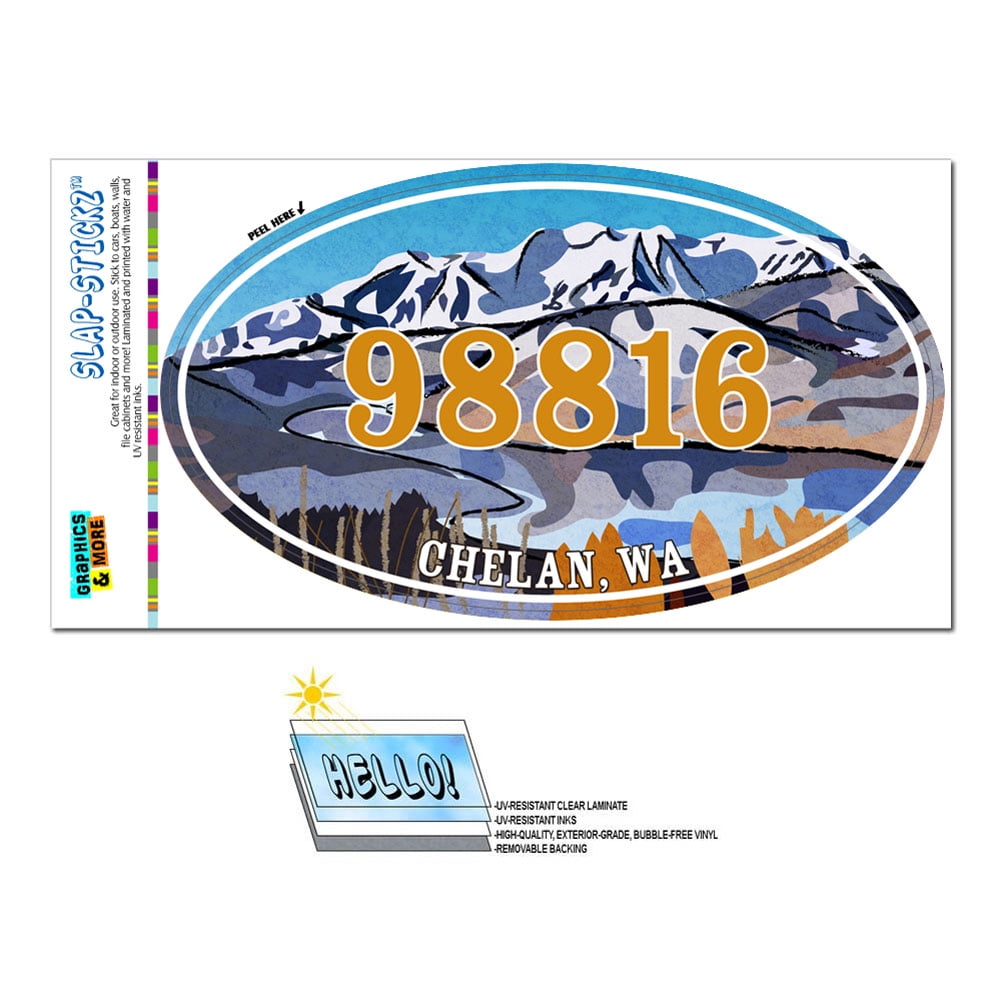 98816 Chelan, WA Snowy Mountain Lake Oval Zip Code Sticker