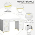 thumbnail image 3 of DreamCurship White Desk with 7 Drawers, White and Gold Desk with Storage,  57" Executive Desk with File Drawers, White, 3 of 7