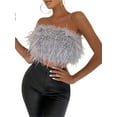 thumbnail image 2 of Txlixc Mujeres Sexy Plumas Crop Tops Artificial Faux Fur Trim Chaleco sin mangas Tube Strapless Tank Top Party Club Streewear Txlixc  Estilo de ocio, 2 of 5