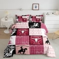 thumbnail image 2 of Country Western King Bedding Set,Tribe Geometry Aztec Comforter Set Cowboy Horse Quilt,Gothic Bull Skull Duvet Insert Cowgirl Southwestern Decor,Black Pink, 2 of 5