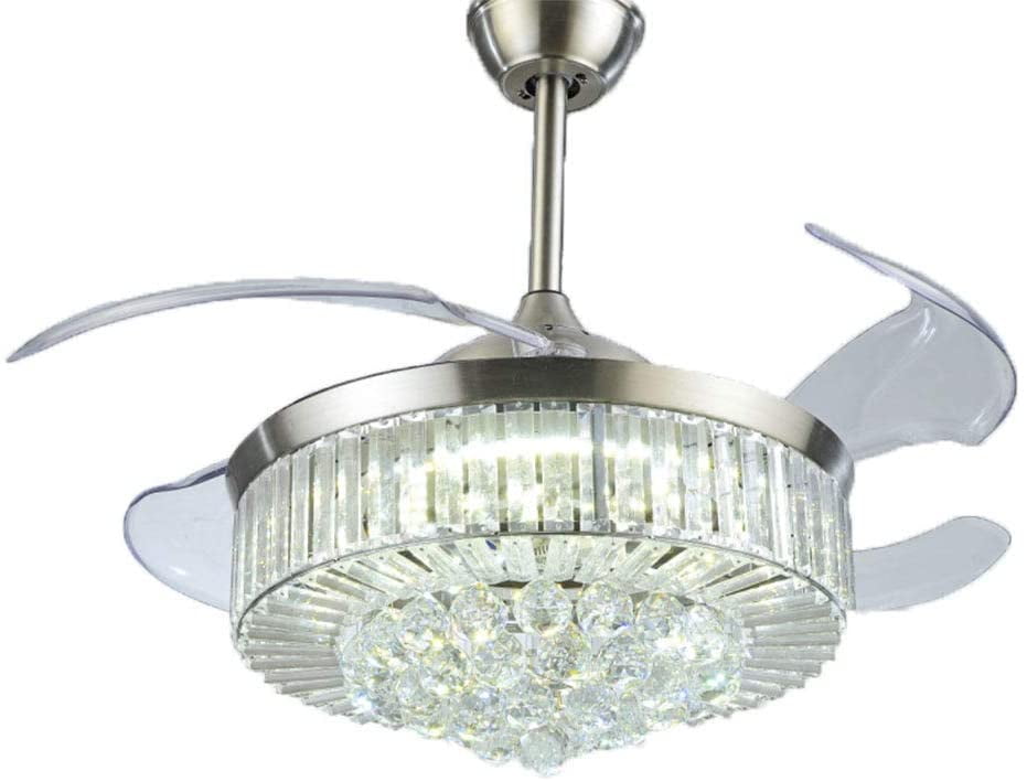 Led Lights 36 Inch Ceiling Fan, Chandelier Ceiling Fan With Crystal Lights And Retractable Blade 36 Inch Chrome