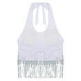 thumbnail image 4 of Haitryli Women's  Sequin Tassel Crop Tops Belly Dance Bra Top Halter Backless Party Dance Vest Silver One Size, 4 of 7