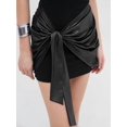 thumbnail image 6 of Women Sleeveless Bodycon Mini Tank Dresses with Ruched Wrap Tie Cover Up Skirts Black L, 6 of 9