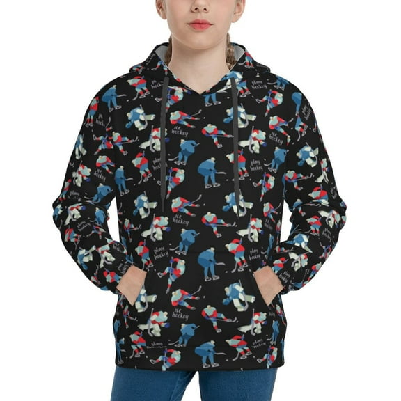 Vsdgher Play Hockey Hoodie Youth Classic Hooded Pullover Sweatshirts Essentials Hoodie for Children (s-xl)-