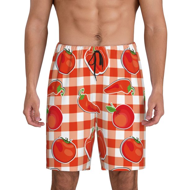 Fotbe Tomatoes And Chili Pantalones Cortos de Pijama para Hombre, Ropa de Dormir, Pantalones de Pijama Cortos para Hombre-X-Large