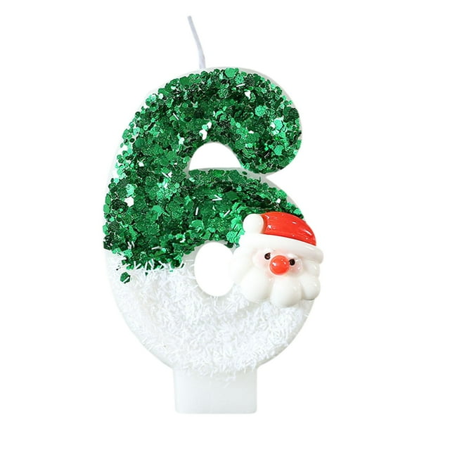 Fiudx Vela de Papá Noel Verde y Blanca con Diseño de Muñeco de Nieve y Sombrero Rojo, Hecha a Mano con Polvo Brillante, Empaque de Pet Transparente, Decoración Navideña, Tamaño 4 X 7,5 Cm