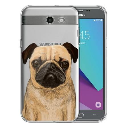 FINCIBO Soft TPU Clear Case Slim Protective Cover for Samsung Galaxy J3 Emerge J327, Clear Pug (Best Galaxy Eyes Deck)
