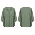 thumbnail image 4 of Summer Cotton Linen Tops,Summer Tshirt Shirts for Women 3/4 Sleeve Cotton Linen Button Down Tunic Tops Casual Loose V Neck Blouses, 4 of 7