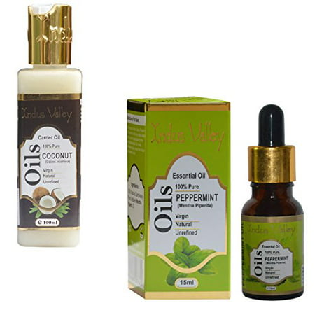 Indus valley peppermint essential oil (15ml) with coconut carrier oil (100ml)- 100% pure natural & undiluted oil- Cold pressed, aromatherapy- Ideal for hair loss treatment, hair growth,