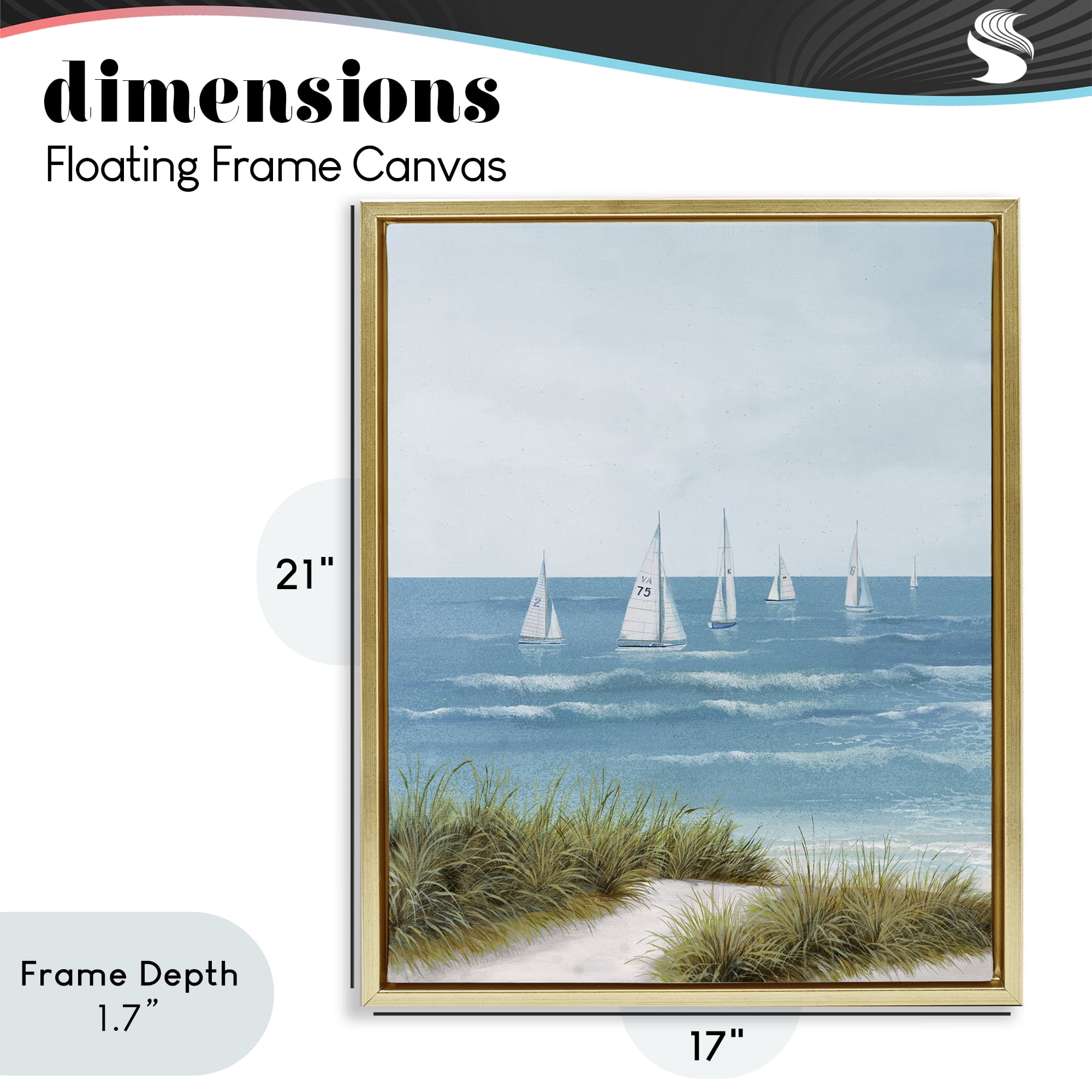 Stupell Industries Sail Away Beach Seascape Gold Framed Floater Canvas Wall Art, design by Lorenzo Collective