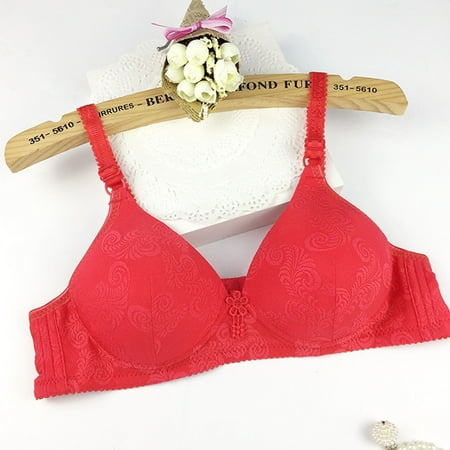 IDALL Bras for Women Wireless Bras for Women Lingerie Plus Size Soft Cotton No Steel Ring Comfortable Breathable Thin Underwear Bralette Bras Red 36