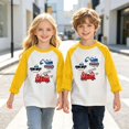 thumbnail image 2 of Ruyang Boys Girls Cotton Long Sleeve Shirts Cartoon Print Color Block Casual Tops Kids Classic Crewneck Tees Fall Winter Outfits, 2 of 4
