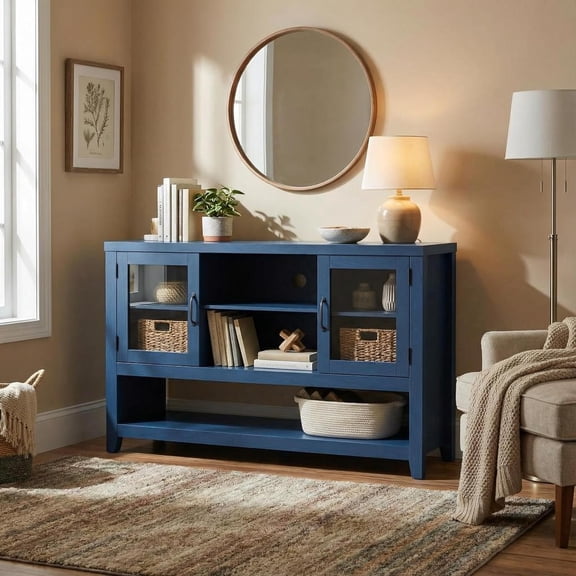 53 Inch Storage Cabinet Sideboard Buffet Cabinet with 3 Shelves and 2 Glass Doors, Coffee Bar Storage Cabinet, Modern Mid CenturyCoffee Bar Cabinets for Living Room, Kitchen, Entryway