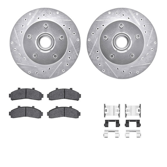 Dynamic Friction Company Front Brake Rotors-Drilled and Slotted-Silver with 5000 Advanced Brake Pads includes Hardware 7512-54101