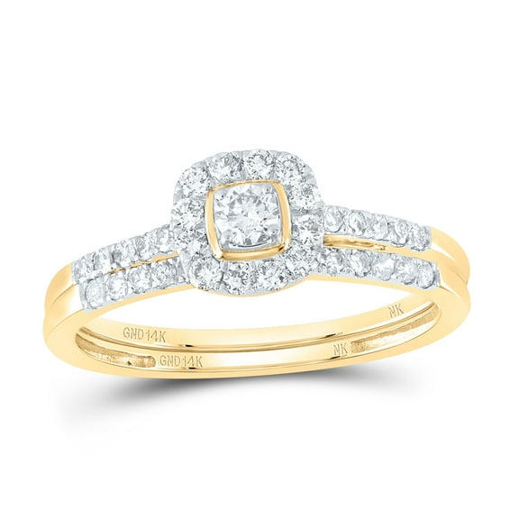 14kt Yellow Gold 1/2 Cttw Natural Diamond Cushion Single Halo Wedding Engagement Anniversary Bridal Set, Women Size: 5-9