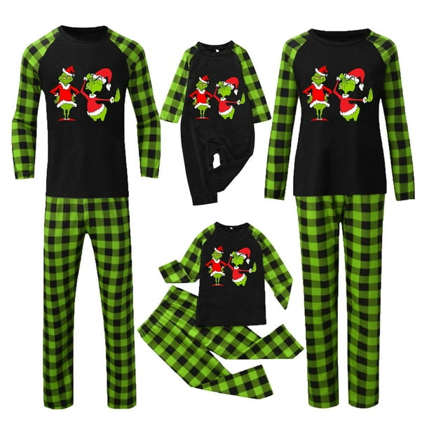 Pijamas navideños a juego Grinch - TKing Fashion 2024 Nuevos conjuntos de pijamas navideños familiares a juego Grinch, pijamas navideños navideños para parejas, adultos y niños, Mujer L