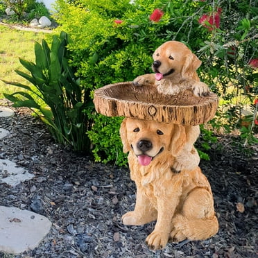 Colaxi Dog Statue Figurine Garden Bird Bath Bowl Deck Outside Fence Resin Feeder Animal Sculpture for Park,Railing,Courtyard,Outdoor