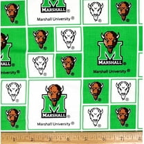1 Yard - Marshall University Marco the Bison Green Block Cotton Fabric (Great for Quilting, Sewing, Craft Projects, Throw Pillows & More) 1 Yard X 44" Wide