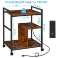 thumbnail image 2 of LEYAOYAO 3-Tier Printer Stand with Charging Station, Printer Stand with Open Shelves for Home Office, Printer Cart Lockable Wheels for Living Room, Brown, 2 of 7