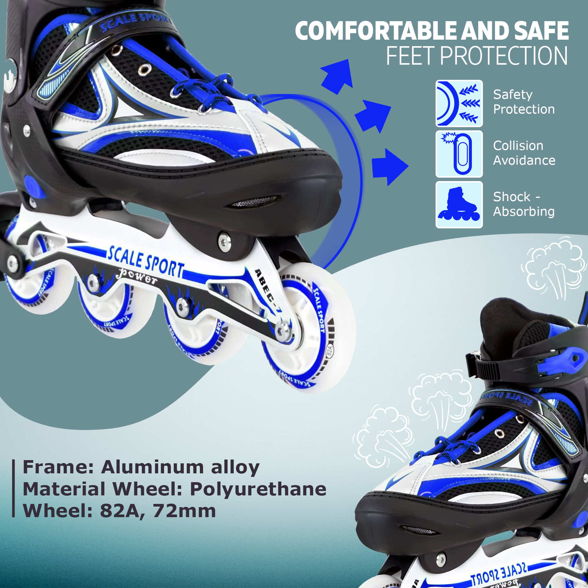 Size 8-11 Adjustable Inline Skates for Adult Men Ladies Teens Blue - image 2 of 11