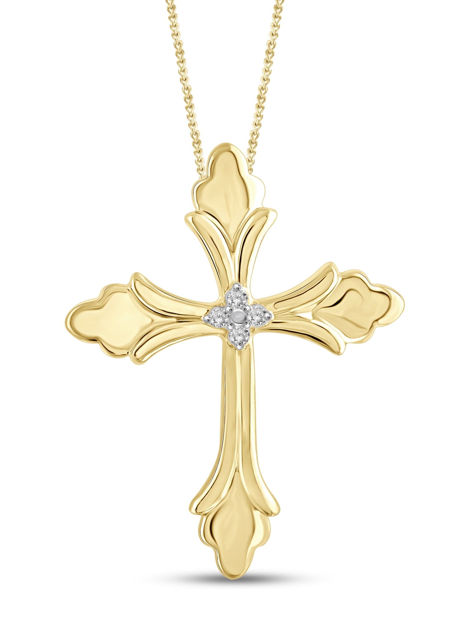 JewelersClub 14K Gold Plated Accent Diamond Cross Pendant Necklace for ...