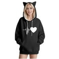 thumbnail image 2 of CheerKidz Women Casual Long Sleeve Hooded Sweatshirt Loose Fit Streetwear Fashion Top for Daily Party Wear Soft Lightweight Pullover with Cat Ears Print(Black#2,2XL), 2 of 4