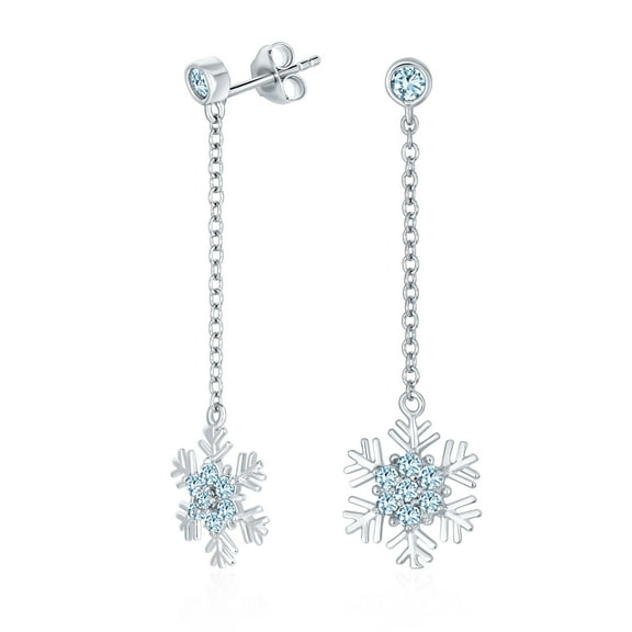 Bling Jewelry Womens Winter Blue Cubic Zirconia Snowflake Dangle Chandelier Earrings Sterling Silver