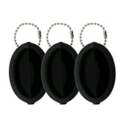 Oval Rubber Coin Purse Change Holder With Chain By Nabob (Black 3 Pack)