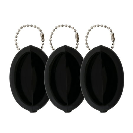 Nabob Leather - Oval Rubber Coin Purse Change Holder With Chain By Nabob (Black 3 Pack ...