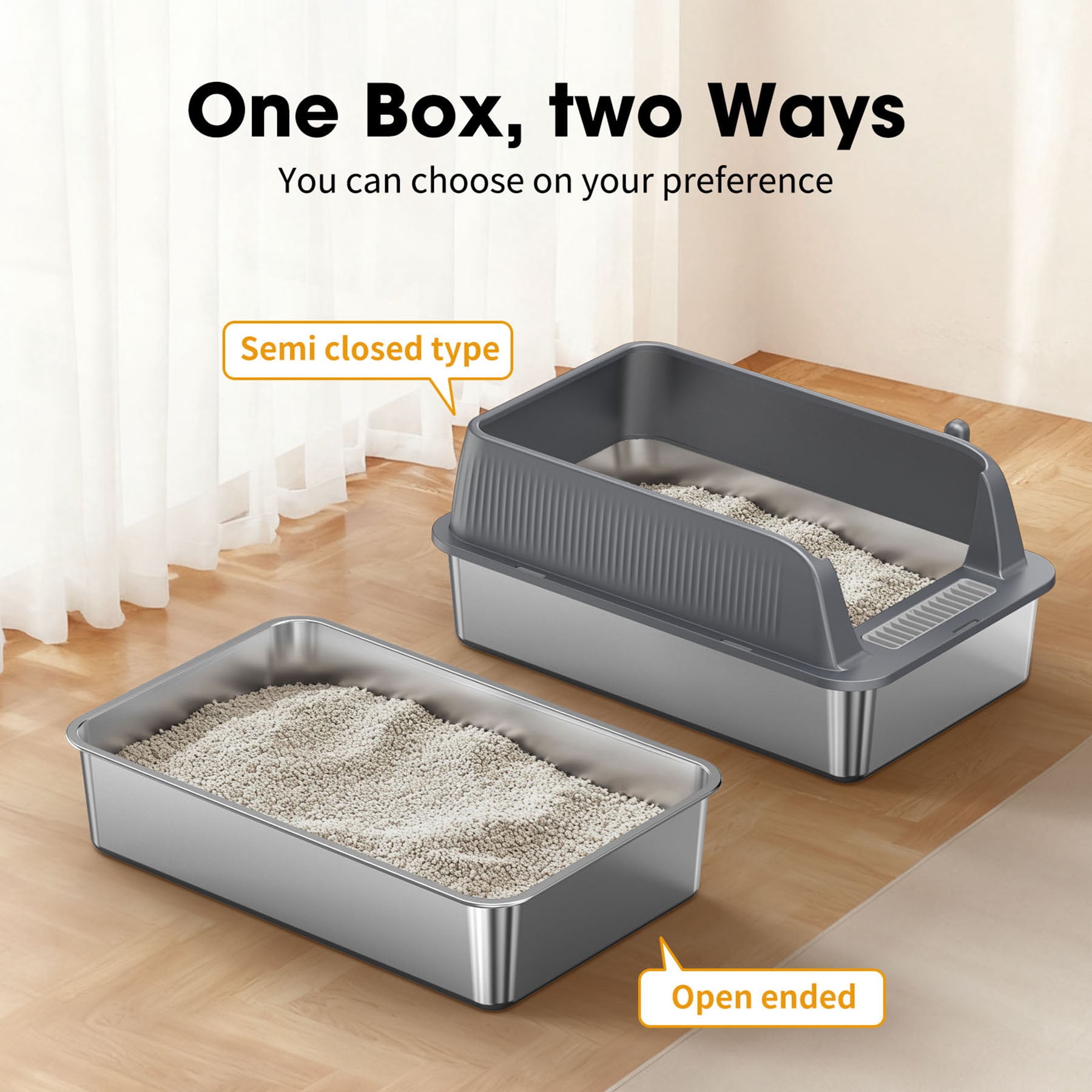 S-HOME Black and Silver Stainless Steel Cat Litter Box 22.83 x 14.60 with High Sides and Litter Scoop, Odor-Resistant Design
,  2 Sets