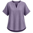 thumbnail image 5 of Oversized Tshirts for Women Casual Linen Cotton V Neck Short Sleeve Tops Loose Comfy Purple Summer Tops for Women, 5 of 9