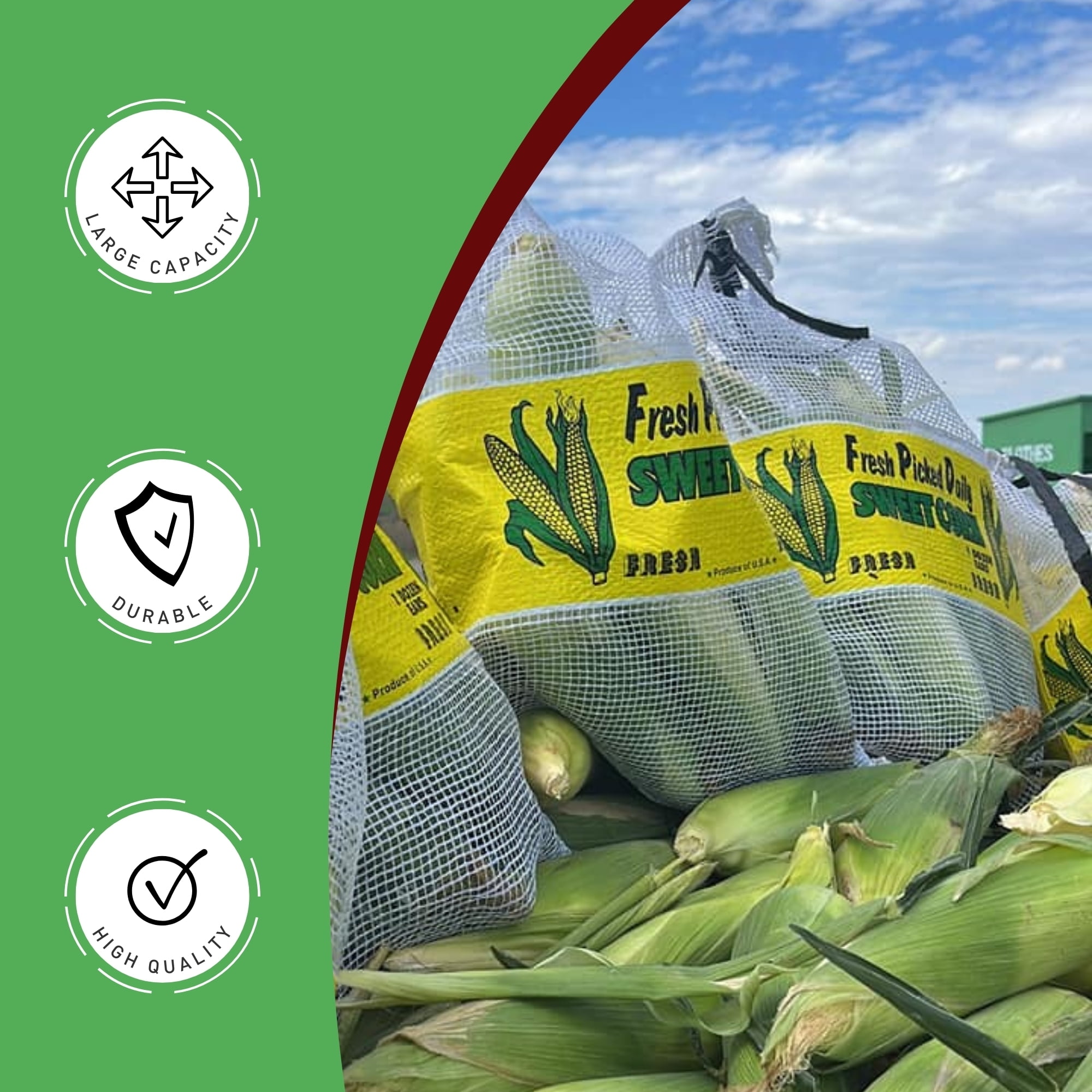 Mesh Corn Bags (12 Ear) - Cinch Closure for Easy Carry - White & Yellow - 16"x19" - 100 Ct