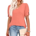 thumbnail image 2 of Womens Tops Short Sleeve Shirts Buttons V Neck Spring Fashion Summer Outfits Plus Size Dressy Casual Blouses Orange L, 2 of 5