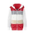 thumbnail image 4 of Women's Fleece Jacket Zip Up Drawstring Hoodie Color Block Long Coat Winter Thermal Casual Outwear (XL, Red), 4 of 5