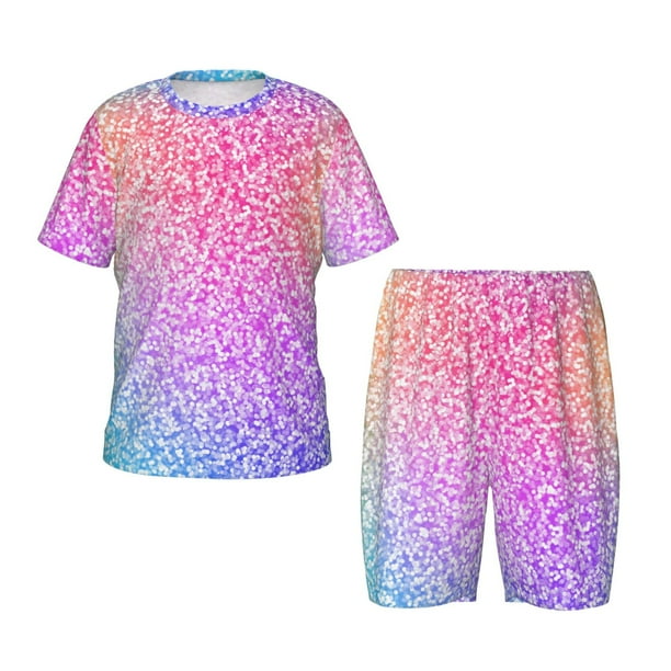 Balery Colorful Glitters Conjunto de Pijama Infantil de Manga Corta con Estampado – Ropa de Dormir de Algodón Suave-Small