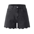 thumbnail image 4 of Women's Y2K Jean Shorts High Waist Loose Scalloped Hem Denim Shorts Soft Stretch Vintage Jeans with Pockets Daily Travel Casual Outfits Black, 4 of 8