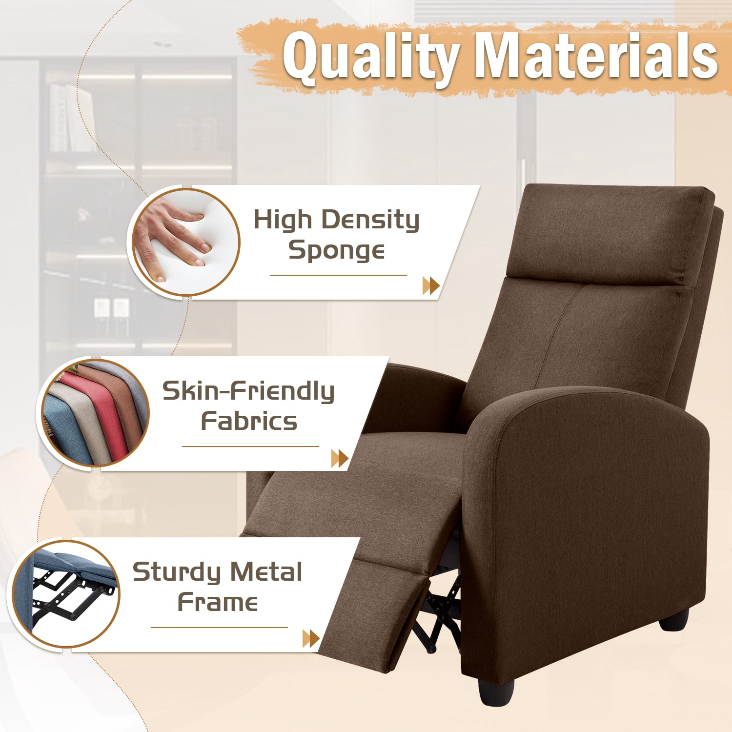 Vineego Massage Sofa Chair,Adjustable Fabric Recliner Home Theater Seating with Padded Backrest and Thick Seat Cushion ,Gray