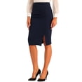 thumbnail image 4 of INSPIRE CHIC Wear to Work Pencil Skirts for Women's Elastic High Waist Bodycon Hip-Wrapped Skirt Dark Blue XS, 4 of 5