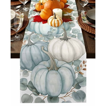 

Table Runner 72 Inches Long Fall Thanksgiving Green Pumpkin Eucalyptus Leaves Cotton Linen Table Runners Non-Slip Durable Dresser Scarves for Table Party Dinner Holiday Home Decor 1 Pack