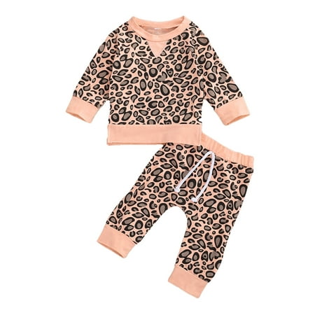 

0-24M Baby Girls Spring Autumn Clothes Toddler Newborn Infant Long Sleeve Leopard Sweatshirts+Pants Leggings Tracksuits Outfits