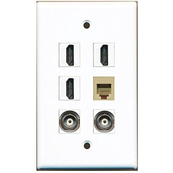 RiteAV - 3 HDMI 1 Port Phone RJ11 RJ12 Beige 2 Port BNC Wall Plate