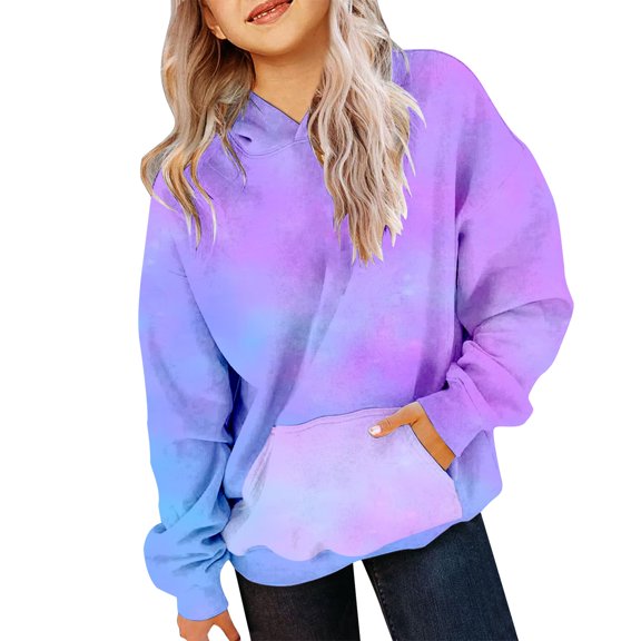 Girls Tie Dye Fleece Sweatshirt Y2k Aesthetic Gradient Hoodie Kids Casual Comfy Loose Pullover Fall Winter Trendy Outfits