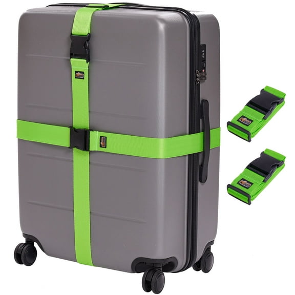 GORILLA GRIP 2 Pack Adjustable Luggage Straps for Suitcases, Travel Belt Connector, Green