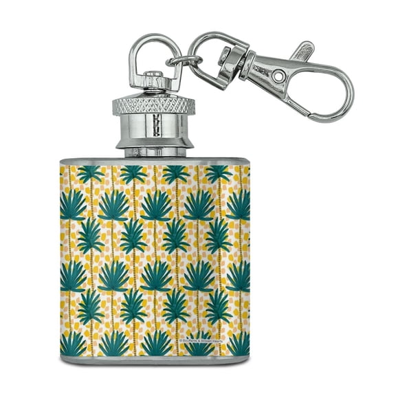 Palm Trees and Dots Stainless Steel 1oz Mini Flask Key Chain