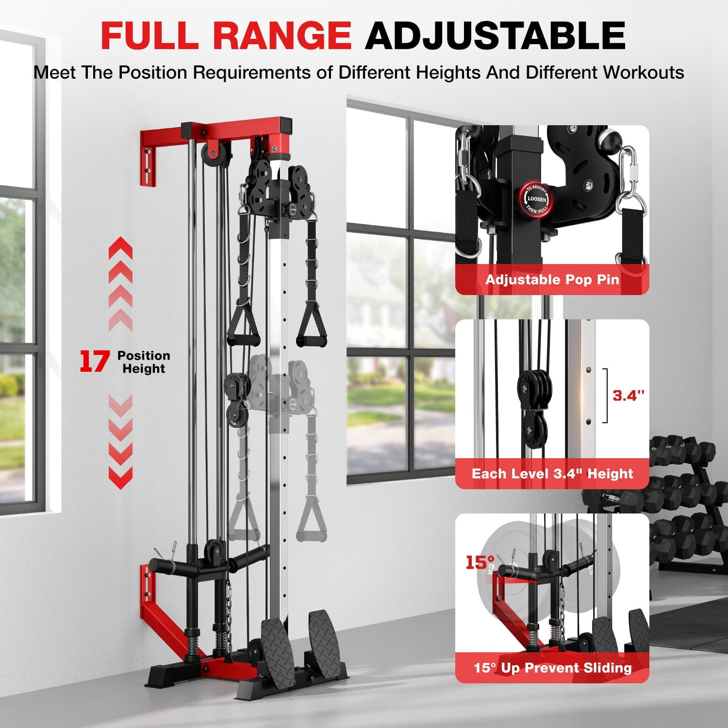 ALLVIATE Cable Crossover Machine,Lat Pull Down Machine,Wall Mounted Pulley Tower functional trainer with Adjustable Dual Pulley System, Lat Pulldown Cable Training for Home Gym Fitness
