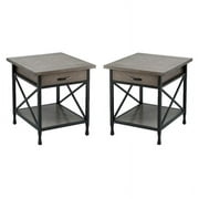 Home Square X-Design Wood and Metal End Table in Smoky Gray Oak - Set of 2