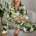 thumbnail image 5 of KLL Hawaii Palms Print Women's Long Sleeve Pajamas with Pants Sleepwear Loungewear 2 Set-Medium, 5 of 7